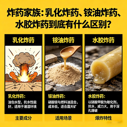 龙山炸药家族：乳化炸药、铵油炸药、水胶炸药到底有什么区别？